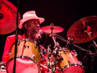 PA 17  Plan-les-Ouates, le 15 août 2014. 8ème édition du Plein-les-Watts Festival consacré au Reggae. Leroy "Horsmouth" Wallace, batteur mythique de Cedric "Congos" Myton, tête d'affiche de la soirée.©Pierre Albouy